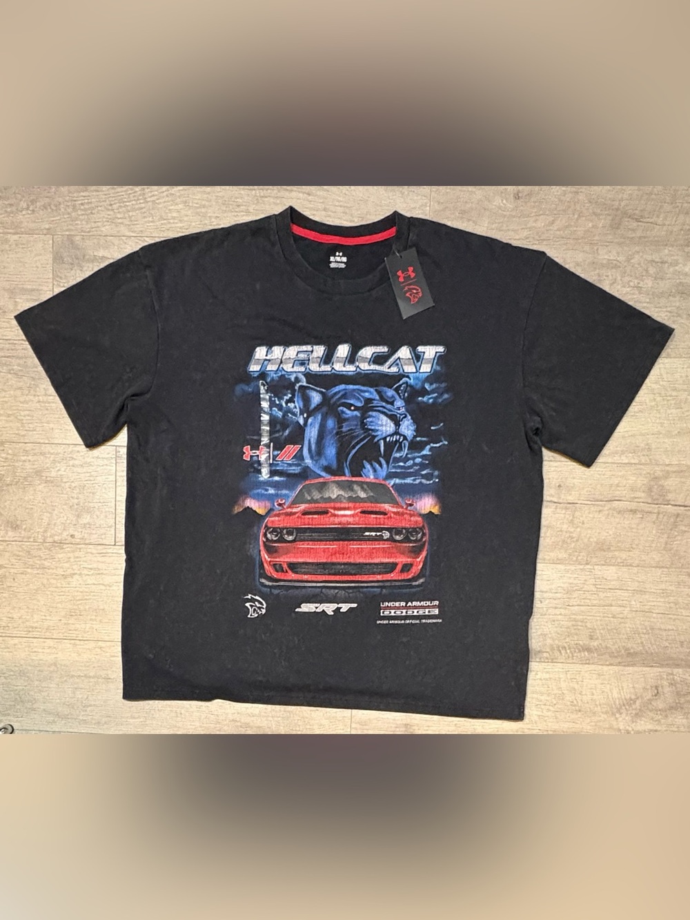 Under Armour x Dodge SRT Hellcat Tee, Men's XL, Washed Black New